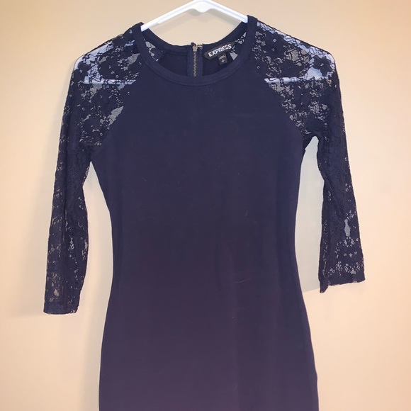 EXPRESS Navy Blue Lace Sleeve T-Shirt Dress - Picture 12 of 12